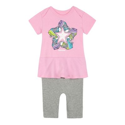 Converse Baby girls' pink trainer logo print mock romper suit